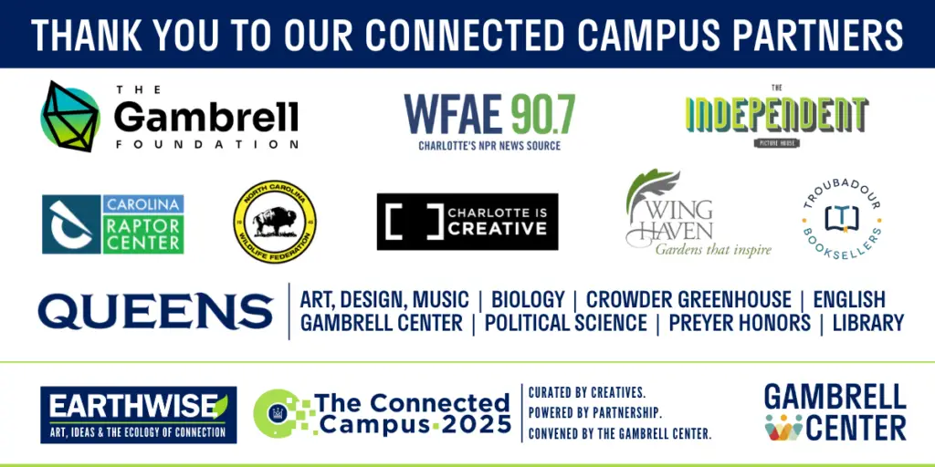 Sponsor Logos, Gambrell Foundation, WDAV, WFAE, Winghaven, Charlotte is Creative, Our State, Queens University